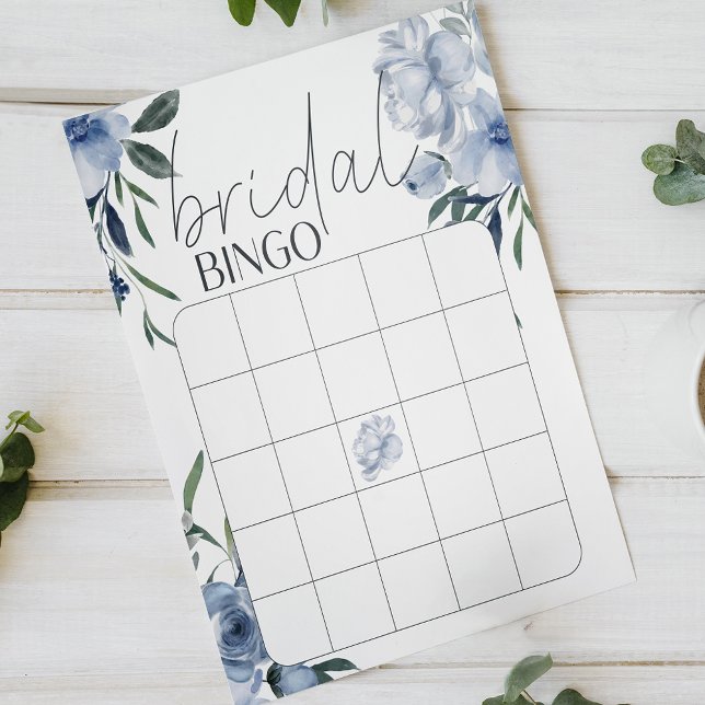 Dammiga Blå Blommor Bröllopsdusch Bingo Spel (Skapare uppladdad)