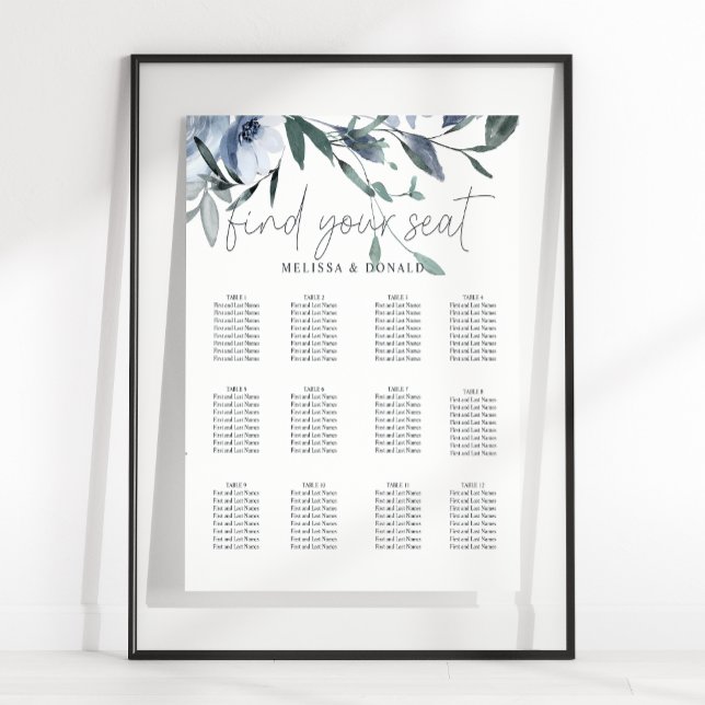 Dammiga blå blommor Bröllopsplatskarta Poster (Skapare uppladdad)