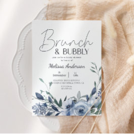 Dammiga blå blommor Brunch Bröllopsdusch inbjudan