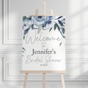 Dammiga blå blommor Elegant bröllopsdusch-affisch Poster