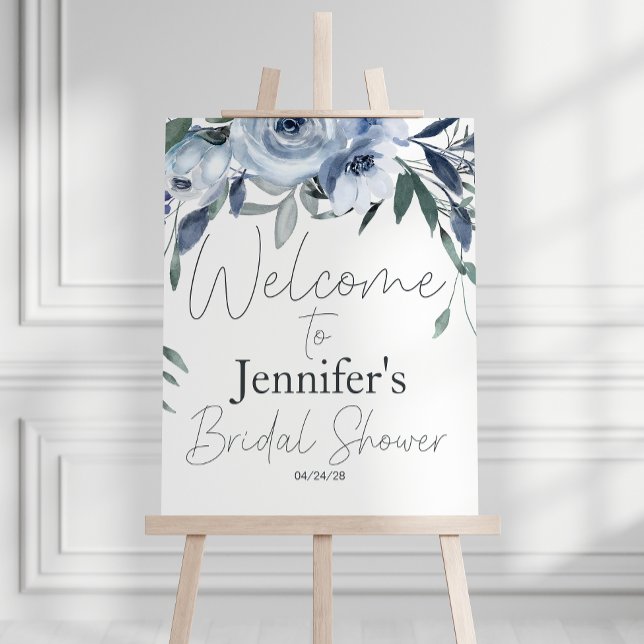 Dammiga blå blommor Elegant bröllopsdusch-affisch Poster (Skapare uppladdad)