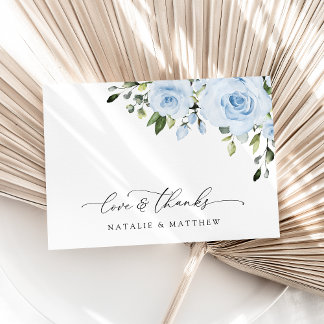 Dammiga blå blommor, grönska, Boho, blomsterbröllo Tack Kort