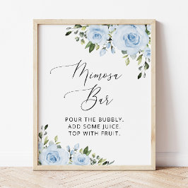 Dammiga blå blommor, Grönska, Boho, Mimosa Bar  Poster