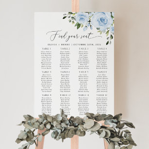 Dammiga blå blommor, grönska, Boho, sittplatsschem Poster