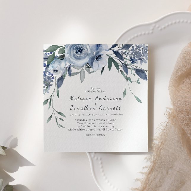 Dammiga blå blommor Rosor Bröllopsinbjudan (Skapare uppladdad)