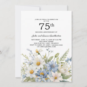 Dammiga blå blommor Vita prästkragar 75-årsjubileu Inbjudningar