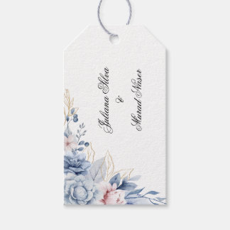 Dammiga blå blomsterbröllopsgavettermer presentetikett
