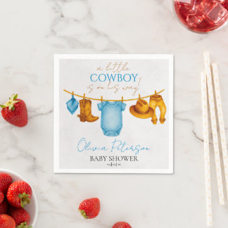 Dammiga blå cowboy servetter western baby shower p