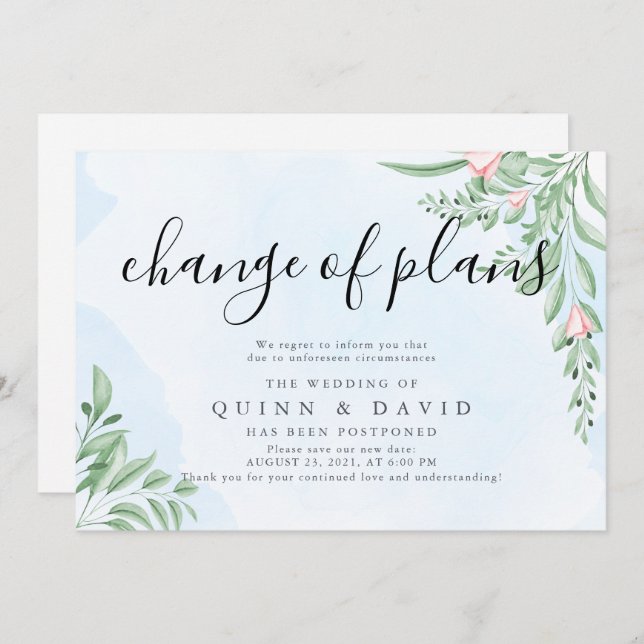 Dammiga blå försenade bröllopsannonseringskort inbjudningar (Fram/baksida)