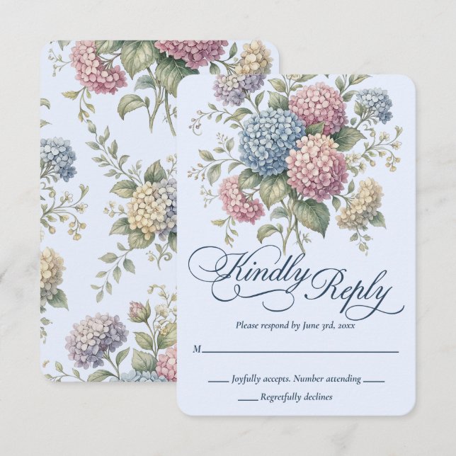 Dammiga blå hortensia blommor Bröllop Svarskort OSA Kort (Fram/baksida)