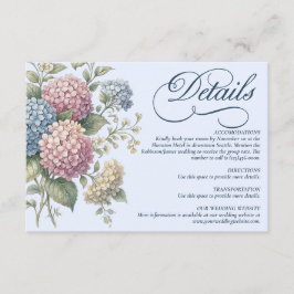Dammiga blå hortensia blommor bröllop  tilläggskort