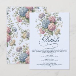 Dammiga blå hortensia blommor bröllops kuvert tilläggskort