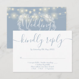 Dammiga blå strängljus blomsterbröllop OSA kort