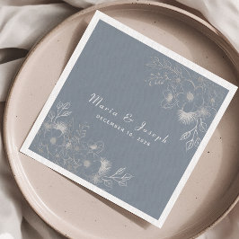 Dammiga blå vintage blommiga bröllopsservetter pappersservett