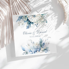 Dammiga blåa vildblommiga bröllopsservett namn pappersservett