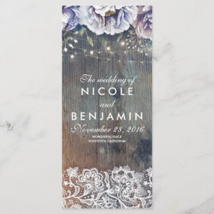 Dammiga blått och rödbruna blom- bröllopsprogram program