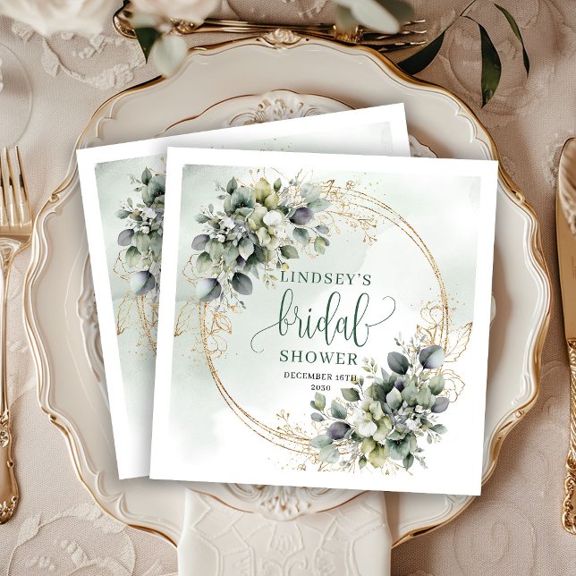 Dammiga gröna bröllopsdusch servetter (Dusty Green Greenery Bridal Shower Party Napkins)