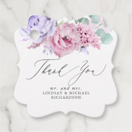 Dammiga lila blomstereleganta tackkort gåvor etiketter