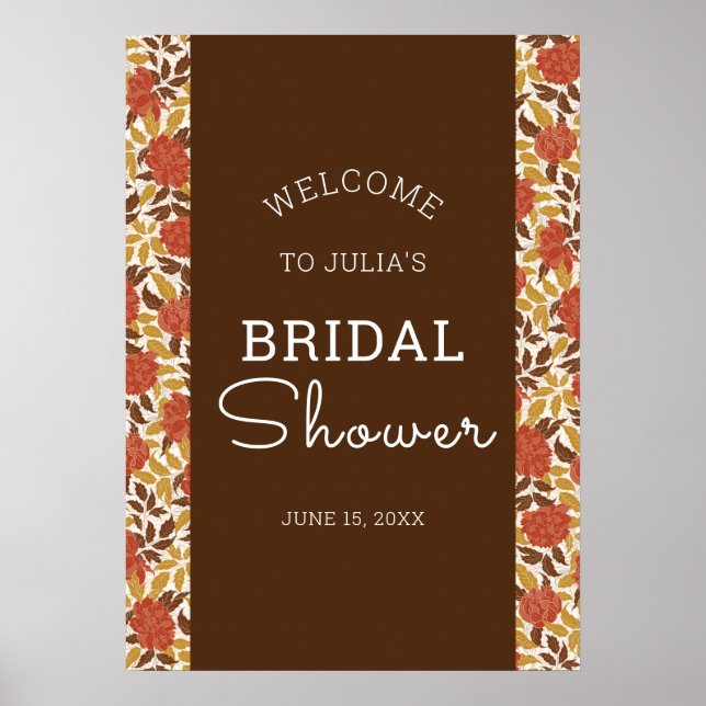 Dammiga orange peony blommor höst bröllopsdusch poster (Framsidan)