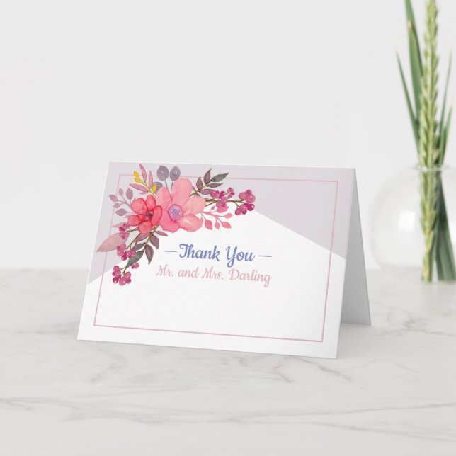 Dammiga Pinks för tänka med det gråa kortet Tack Kort (Framsida)