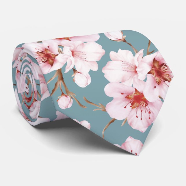 Dammiga rosa akvarellkörsbärsblommor slips (Rullad)