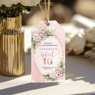 Dammiga rosa blommor Eukalyptus Elegant Sweet 16-m Presentetikett
