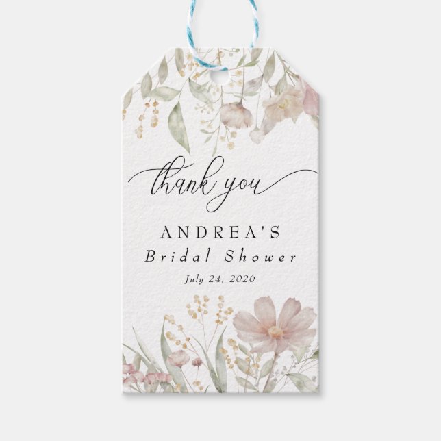 Dammiga rosa blommor | Vattenfärg Bröllopsdusch  Presentetikett (Framsidan)