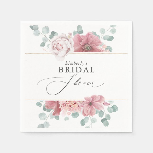 Dammiga rosblommiga babyshowernappar pappersservett (Framsidan)