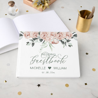 Dammiga rosor Eukalyptus Elegant Bröllopsskrift Gästböcker