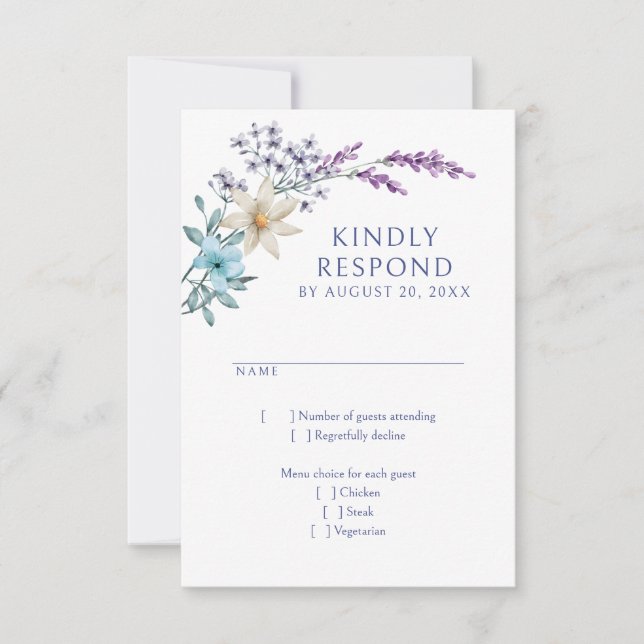 Dammiga tealblå lavendelblommor bröllop OSA kort (Framsida)