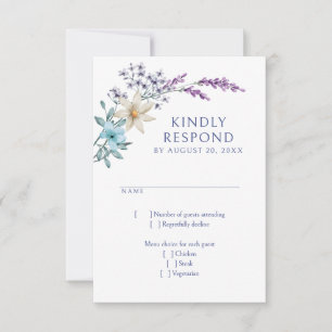 Dammiga tealblå lavendelblommor bröllop OSA kort