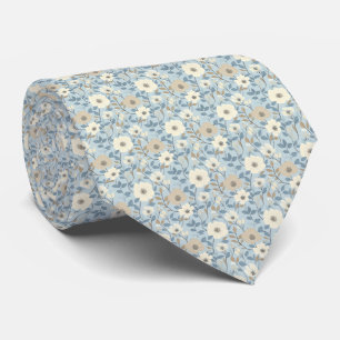 Dammigt blå beige blommig bröllop make brudgumme slips