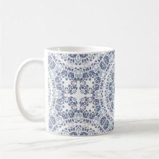 Dammigt blå blommande mandala  kaffemugg