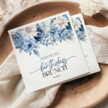 Dammigt Blå Blommiga Blommor Födelsedags Brunch Fe