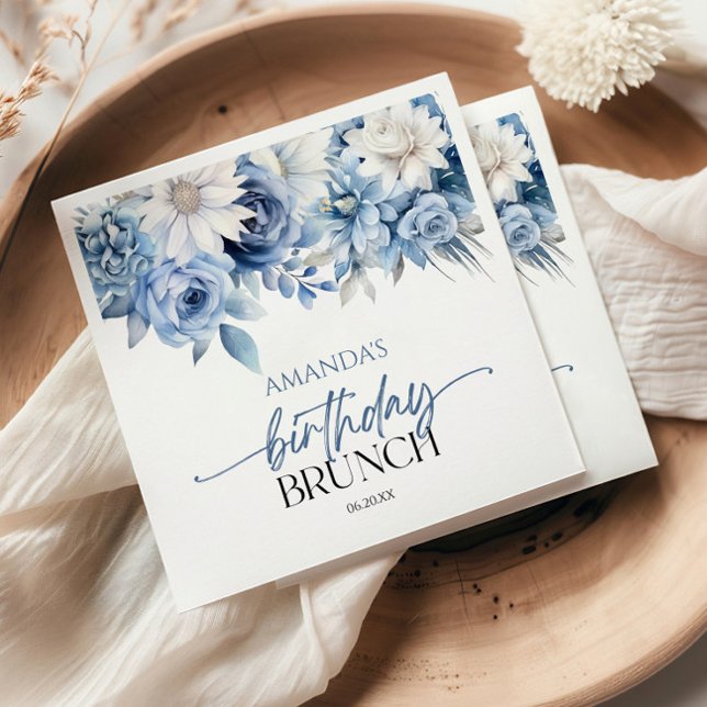 Dammigt Blå Blommiga Blommor Födelsedags Brunch Fe Pappersservett (Skapare uppladdad)