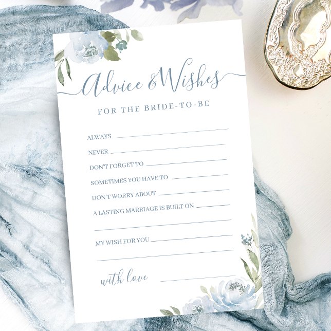 Dammigt blå blomsterbröllop rådgivare & önskningar (Dusty blue floral wedding advice & wishes card)