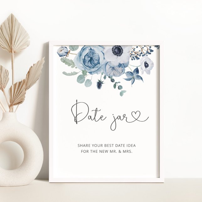 Dammigt blå blomsterglas datumskylt. Datum idéer f Poster (Skapare uppladdad)