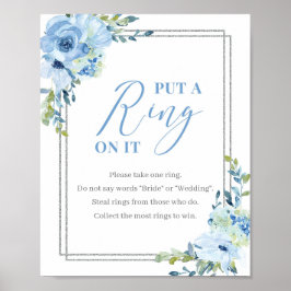 Dammigt blå blomsterguldsilver sätt en ring på det poster