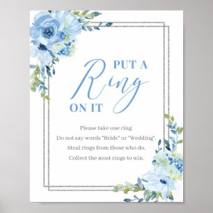 Dammigt blå blomsterguldsilver sätt en ring på det poster