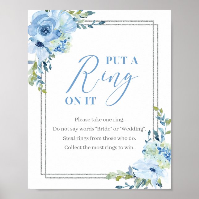 Dammigt blå blomsterguldsilver sätt en ring på det poster (Framsidan)