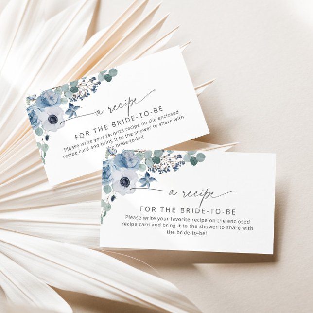 Dammigt blå blomsterreceptkort insats tilläggskort (Skapare uppladdad)