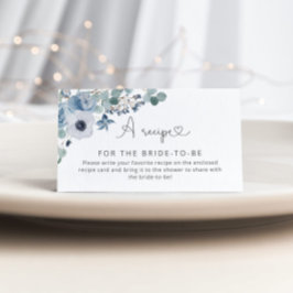 Dammigt blå blomsterreceptkort insats tilläggskort