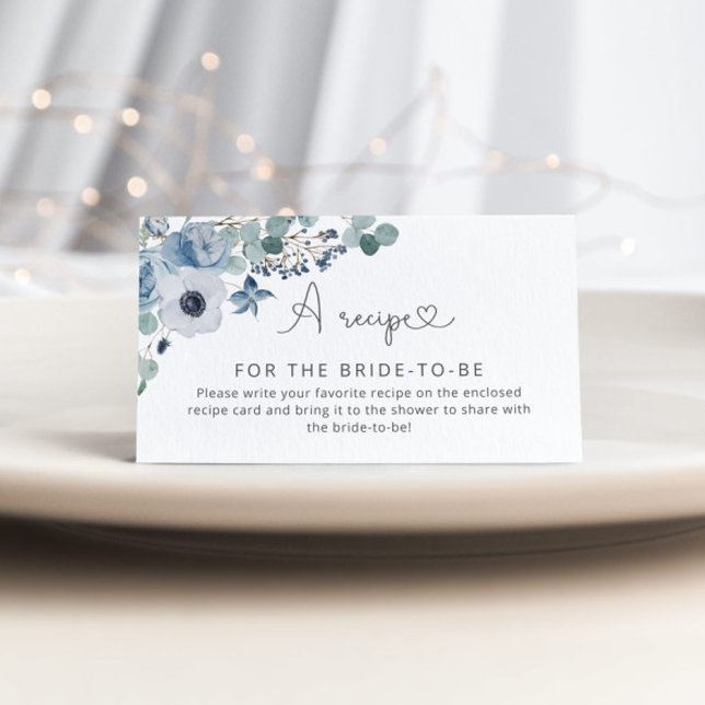 Dammigt blå blomsterreceptkort insats tilläggskort (Skapare uppladdad)