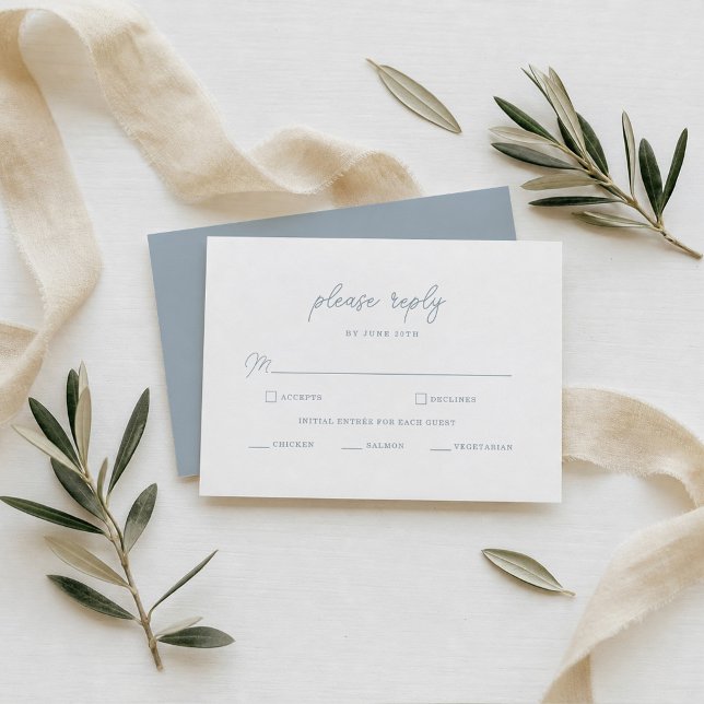 Dammigt blå elegant ren script bröllop RSVP-kort Tilläggskort (Skapare uppladdad)
