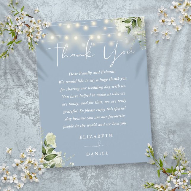 Dammigt blå grönska tack bröllopsplatskort vykort (Dusty Blue Greenery Thank You Wedding Place Card)