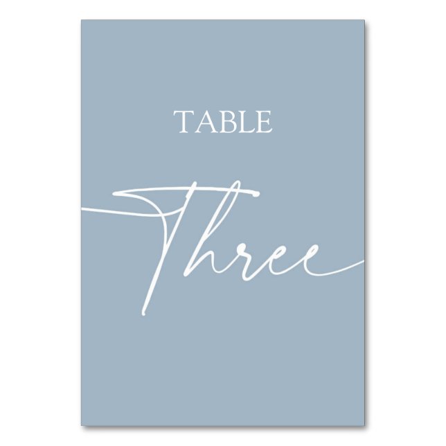 Dammigt blå minimalistisk elegant bord tre bordsnummer (Framsidan)