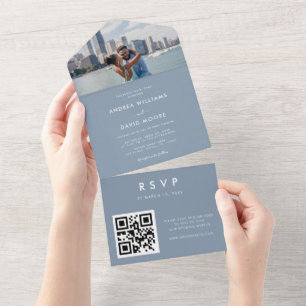 Dammigt blå modern minimalistisk foto QR-kod bröll