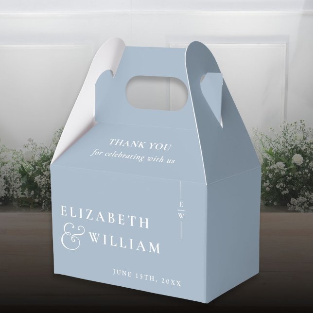 Dammigt blå modern monogram bröllop tack  presentaskar (Dusty Blue Modern Monogram Wedding Thank You Favor Boxes)