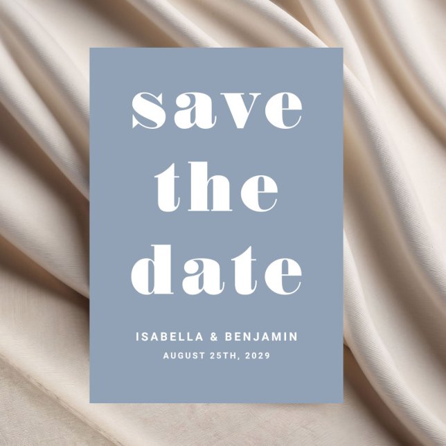 Dammigt Blå Modernt Typografi Bröllop Spara Datumet (Dusty Blue Modern Typography Wedding Save The Date)