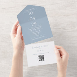 Dammigt blå monogram QR-kod Bröllopsdatum